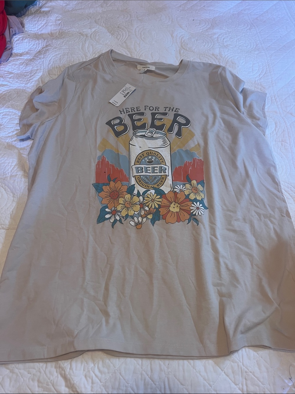 Tan Graphic 'Here for the Beer' T-Shirt